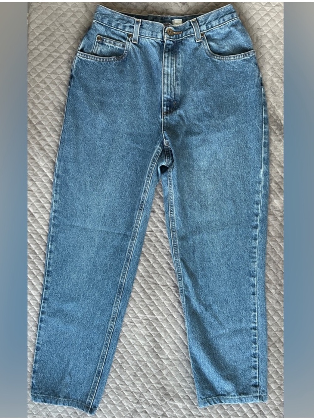Vintage Style High Rise Mom Jeans 100% Cotton Straight Leg Blue Denim Women’s 10